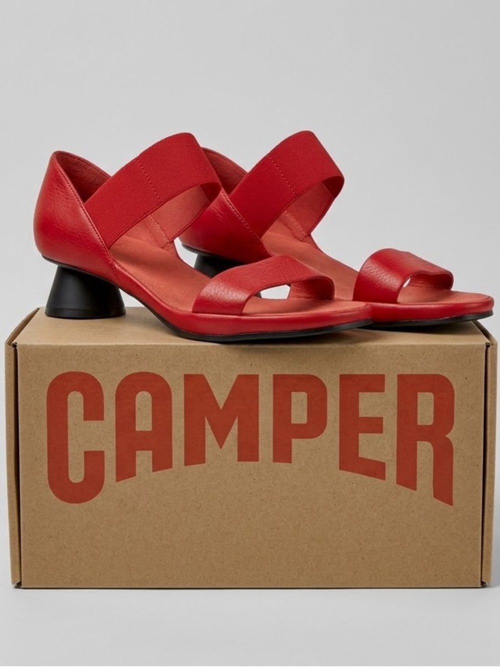 CAMPER Alright Low Heel Sandals in Red Calfskin Leather - Great Condition